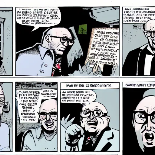 Prompt: uncle junior soprano screaming about the end of the world cartoon strip