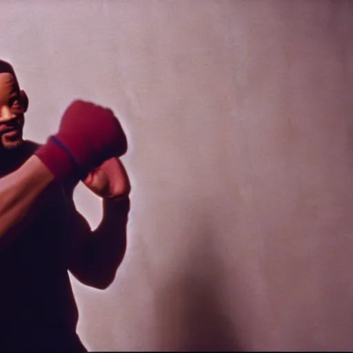 Prompt: will smith slapping a wall. training montage, movie still, cinematic lighting, 3 5 mm film.