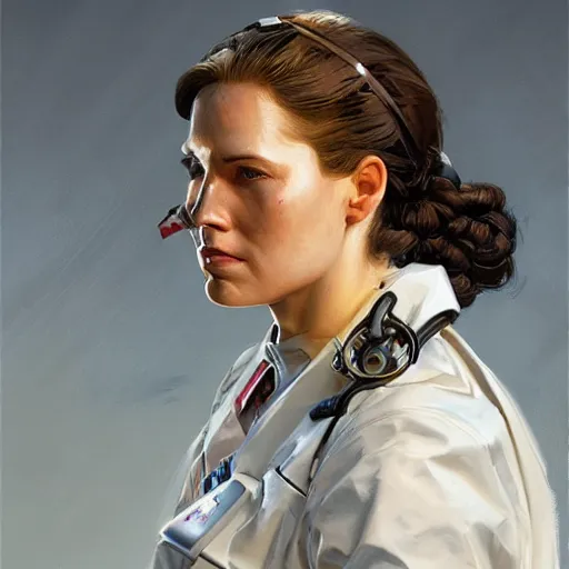 Prompt: a portrait of a woman medic during a battlefield, highly detailed, centered, digital painting, artstation, concept art, donato giancola, Joseph Christian Leyendecker, WLOP, Boris Vallejo, Breathtaking