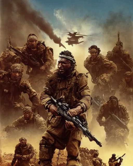 Prompt: Movie poster of the invasion of Mali, Highly Detailed, Dramatic, Heroes, A master piece of storytelling, wide angle, cinematic shot, Violent, highly detailed, cinematic lighting, by frank frazetta + ilya repin , 8k, hd, high resolution print