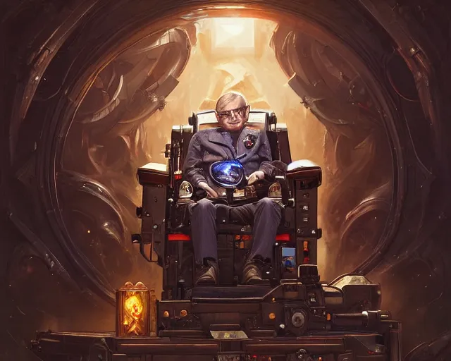 Prompt: photography of stephen hawking!!!, deep focus, warhammer 4 0 k, d & d, fantasy, intricate, elegant, highly detailed, digital painting, artstation, concept art, matte, sharp focus, illustration, hearthstone, art by artgerm and greg rutkowski and alphonse mucha