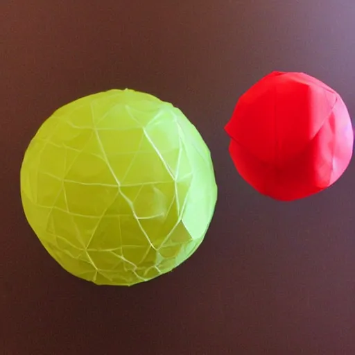 Prompt: tissue paper spheres on a red cube