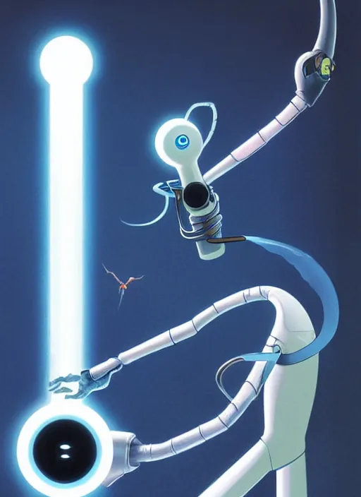 Image similar to poster artwork by Michael Whelan and Tomer Hanuka, of a product poster of the Portal Gun, from the game Portal 2, from Valve, Aperture Science, clean