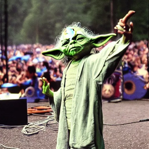 Image similar to yoda performing at woodstock