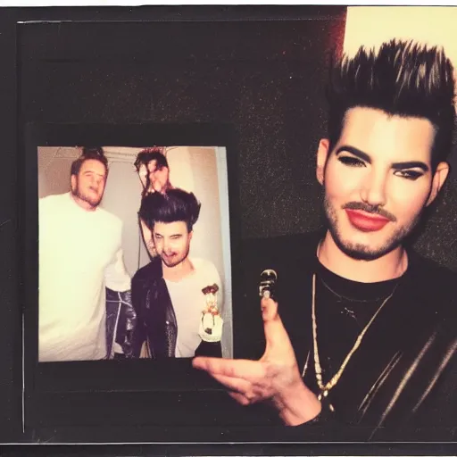 Prompt: Polaroid of Adam Lambert holding a birthday cake