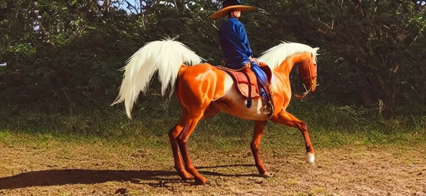 Image similar to “ luffy riding horse, side shot, 8 k resolution, high detailed ”