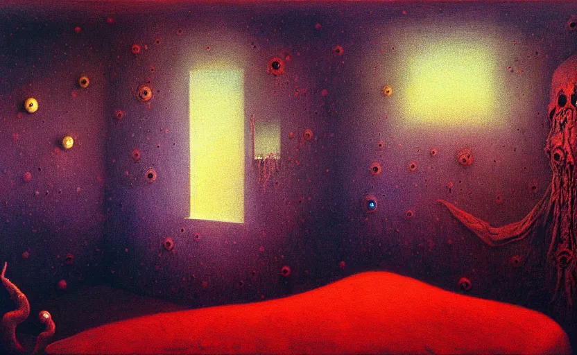 Prompt: a cosmic horror monstrosity inside of a childs bedroom, painting by zdzisław beksinski, extremely detailed, disturbing, cinematic, 4 k, 8 k,