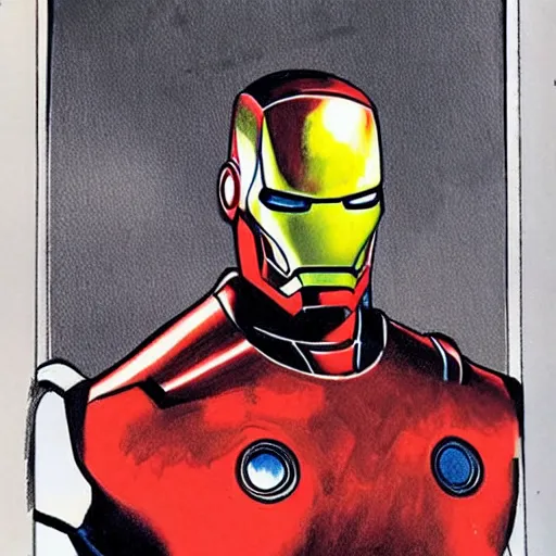 Image similar to basil gogos illustration of iron man