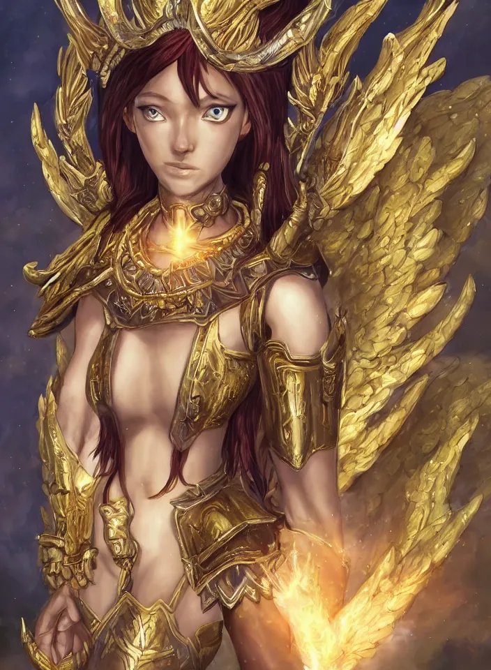 Image similar to hyper-realistic, divine, beautiful!!! anime, female angel, resembling Zoe Saldaña, wearing a ((((toga)))) & ornate, gilded! armor!! flying in the sky emitting a powerful, radiant, aura, holding a fire lance | world of warcraft, dungeons and dragons, medieval, fantasy, ethereal | drawn by WLOP, drawn by ross tran, drawn by clyde caldwell, drawn by julie bell, drawn by zeronis | photorealistic, insanely detailed, symmetrical, 4K HD wallpaper, portrait, character concept art, digital painting, highly detailed, sharp focus, unreal engine 5, cinematic, movie poster, dramatic