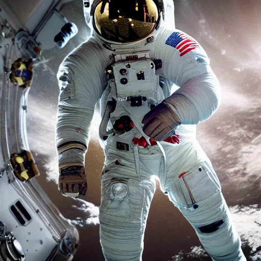 Prompt: astronaut in outer space lit from below, full body photo, 8 k