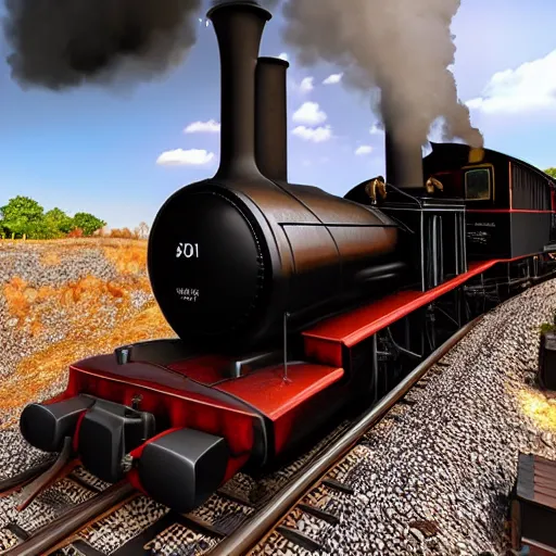 Image similar to a steam engine on a railroad, highly detailed, photorealistic portrait, bright studio setting, studio lighting, crisp quality and light reflections, unreal engine 5 quality render