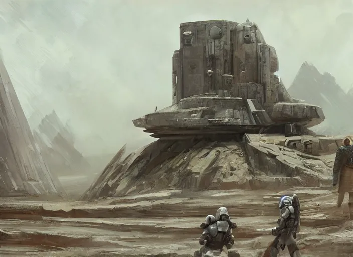 Image similar to concept art of big brutalist base, star wars, oil painting by jama jurabaev, extremely detailed, brush hard, artstation, for aaa game, high quality, brush stroke