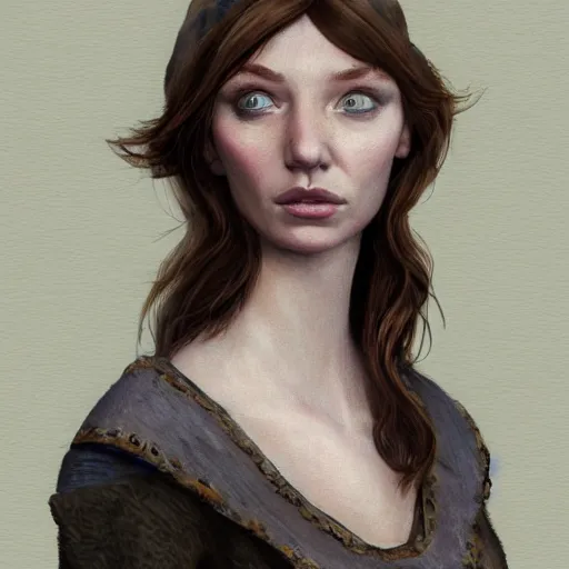 Image similar to eleanor tomlinson posing peasantry clothing, wistful, highly detailed, digital painting, artstation, concept art, smooth, sharp focus, illustration