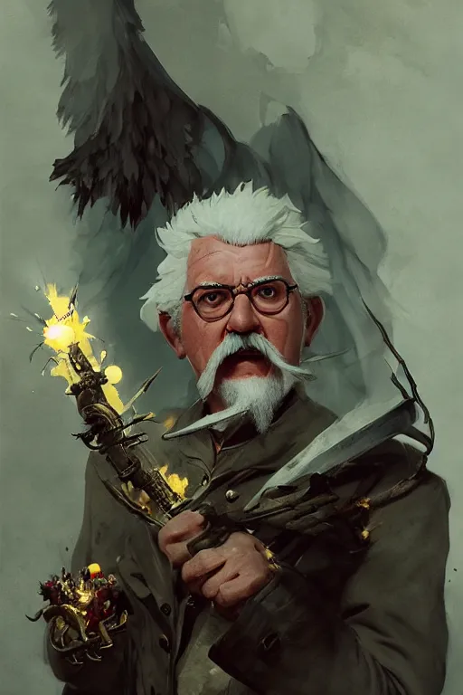 Image similar to colonel sanders, sorcerer, lord of the rings, tattoo, decorated ornaments by carl spitzweg, ismail inceoglu, vdragan bibin, hans thoma, greg rutkowski, alexandros pyromallis, perfect face, fine details, realistic shaded