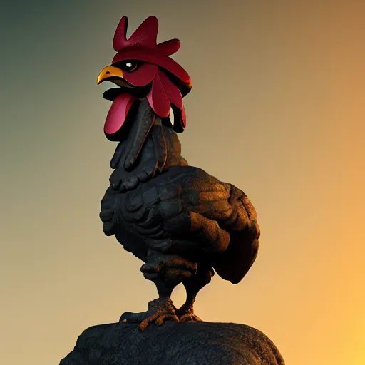 Prompt: a portrait of monumental muscular rooster antique statue in shape of vr helmet man, black rock statue material, studio light, hasselblad photo, 8 k resolution, octane render, character design, digital art