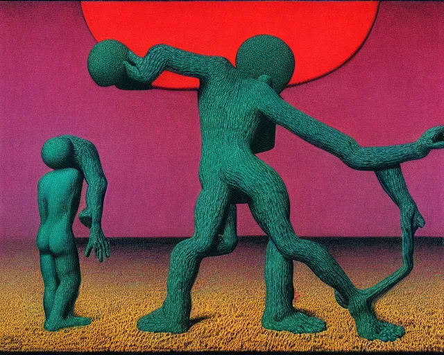 Image similar to tangled hierarchies by Magritte, Beksinski, and Keith Haring