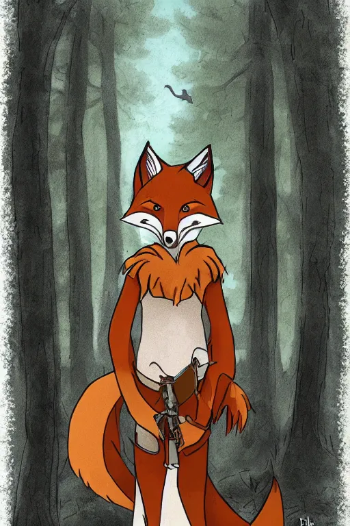 Prompt: an anthropomorphic medieval fox in a forest, fursona!!!, trending on furaffinity, digital art, backlighting