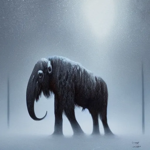 Prompt: a mammoth in the middle of a snowstorm, dmt entity, lsd art, sd art, trending on artstation, style greg rutkowski