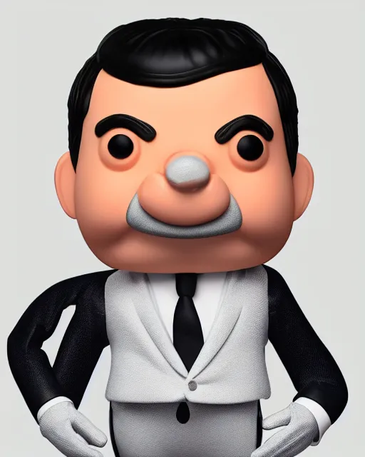 Image similar to mr bean as a funko pop!, studio lighting, white background, single body, no shadow, blender, trending on artstation, 8 k, highly detailed