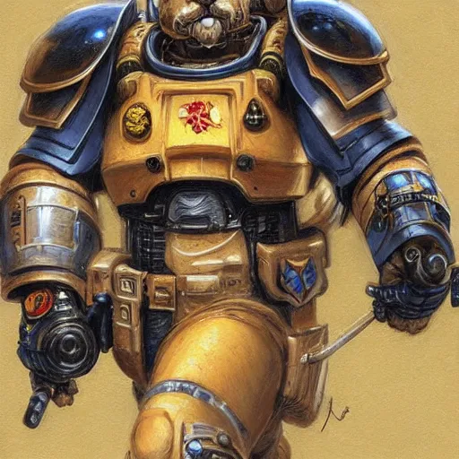 Image similar to The Shiba Inu Space Marine, close-up portrait art by Donato Giancola and James Gurney, digital art, trending on artstation