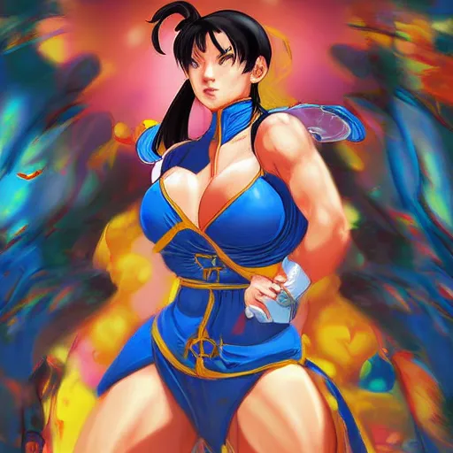 Prompt: digital art, Chun Li from Street Fighter relaxes, clean art