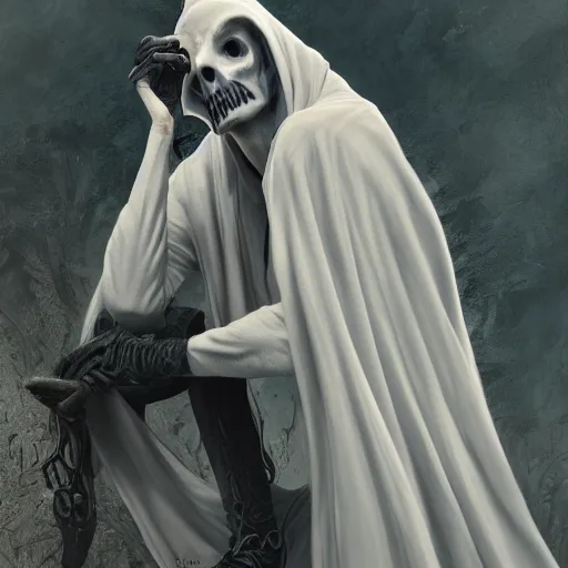 Image similar to grim reaper relaxing, fantasy, intricate, elegant, highly detailed, digital painting, artstation, concept art, smooth, sharp focus, contemporary fashion shoot, by edward robert hughes, annie leibovitz and steve mccurry, david lazar, jimmy nelsson, extremely detailed, hyperrealistic, perfect face, octane render