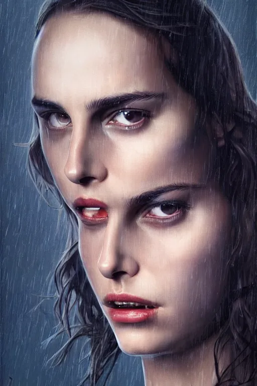 Prompt: hyperrealistic close - up portrait of nathalie portman as a vampire in a scenic environment, by hsiao - ron cheng, dan hillier, fintan magee