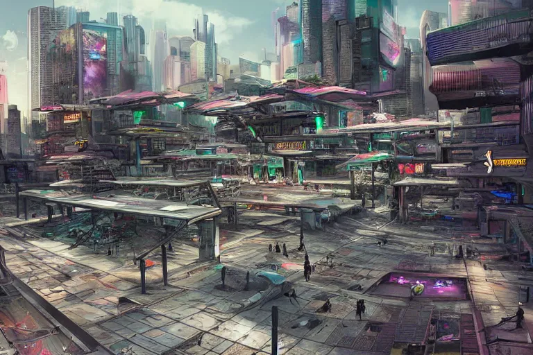 Image similar to cyberpunk skatepark set in a dystopian city, skateboards, digital art, highly detailed, 4 k