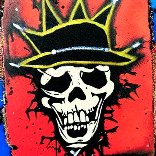 Image similar to painting on a badge, punks not dead!, exploited, clash, junk yard, rats, punk rock album cover art style, grunge, no future