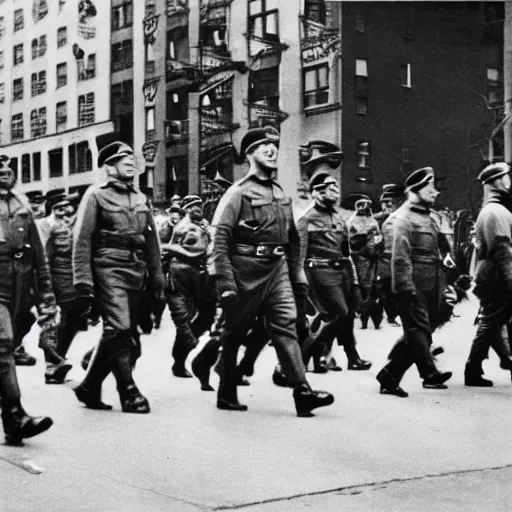 Image similar to detailed modern photograph of nazis marching through new york city