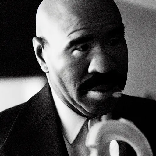 Image similar to cinematic film still of Steve Harvey starring as a Japanese Sensei with fire, Japanese CGI, VFX, 2003, 40mm lens, shallow depth of field, film photography