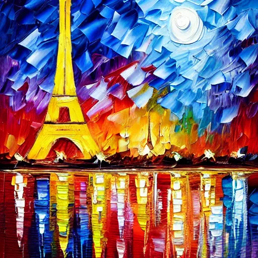 Prompt: palette knife oil painting of paris in outer space