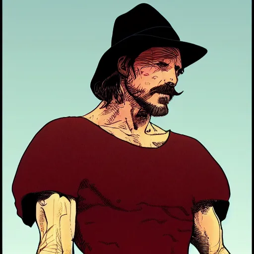 Prompt: christian bale retro minimalist portrait by jean giraud, moebius starwatcher comic, 8 k