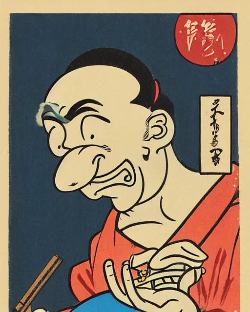 Prompt: popeye smoking crack, ukiyo-e art