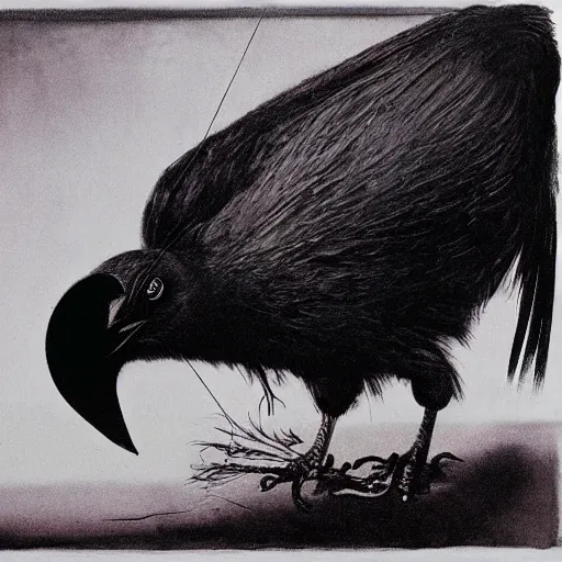 Prompt: illustration of a muscular crow by stephen gammell, francis bacon, masterpiece oil on canvas