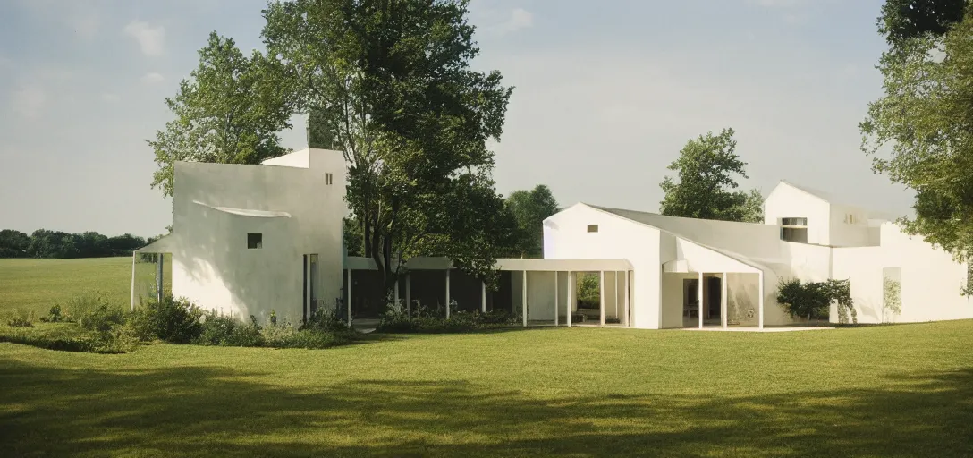 Prompt: farmhouse designed by santiago calatrava. landscape design by capability brown. fujinon premista 1 9 - 4 5 mm t 2. 9. portra 8 0 0.