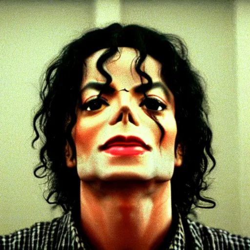 Image similar to a cinematic film still of Michael Jackson starring in The Shining, portrait, 40mm lens, shallow depth of field, close up, split lighting, cinematic