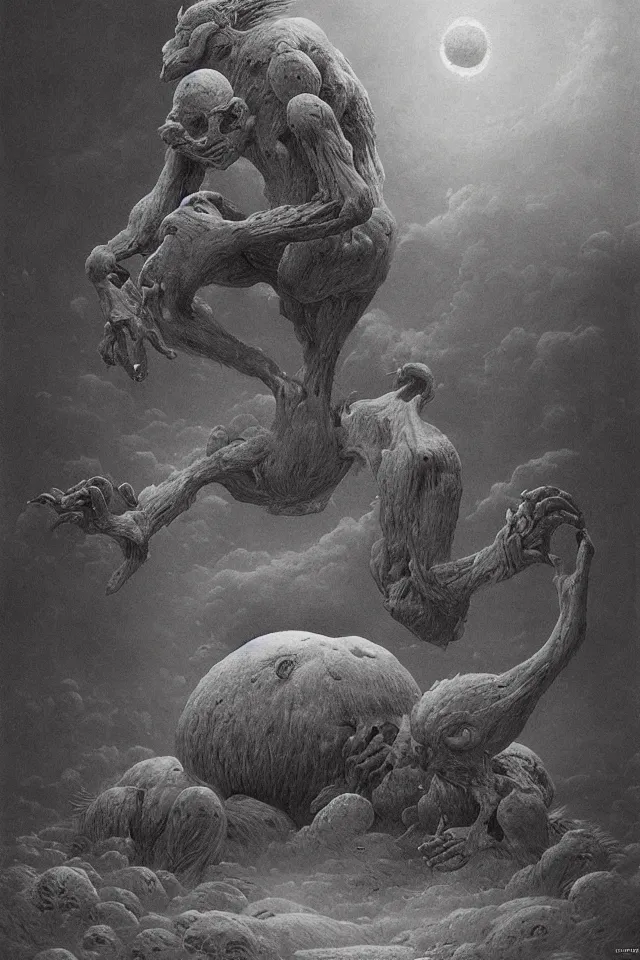 Prompt: a giant cute monster 4k by zdzisław beksiński