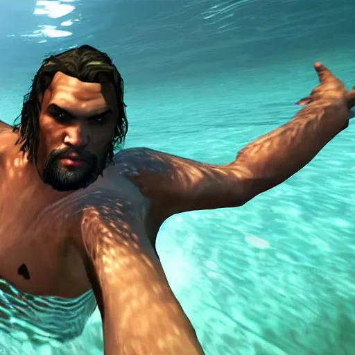 Prompt: jason momoa underwater, grand theft auto 5 gameplay