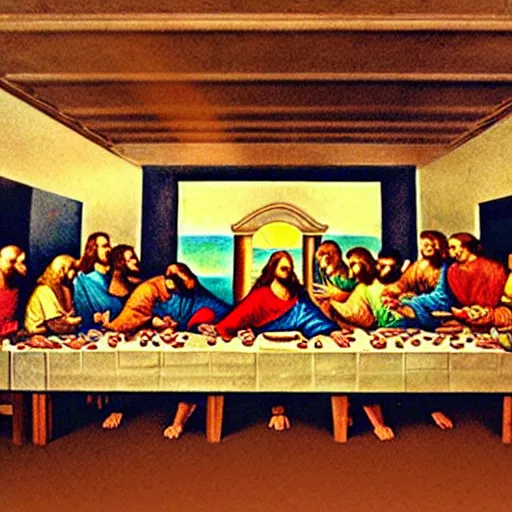 Image similar to jesus christ the last supper pizza party