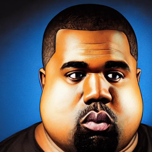 Image similar to hyperrealistic mixed media image of a incredibly morbidly obese kanye west, stunning 3 d render inspired art by istvan sandorfi and greg rutkowski, perfect facial symmetry, realistic, highly detailed attributes and atmosphere, dim volumetric cinematic lighting, 8 k octane extremely hyper - detailed render, post - processing, masterpiece,