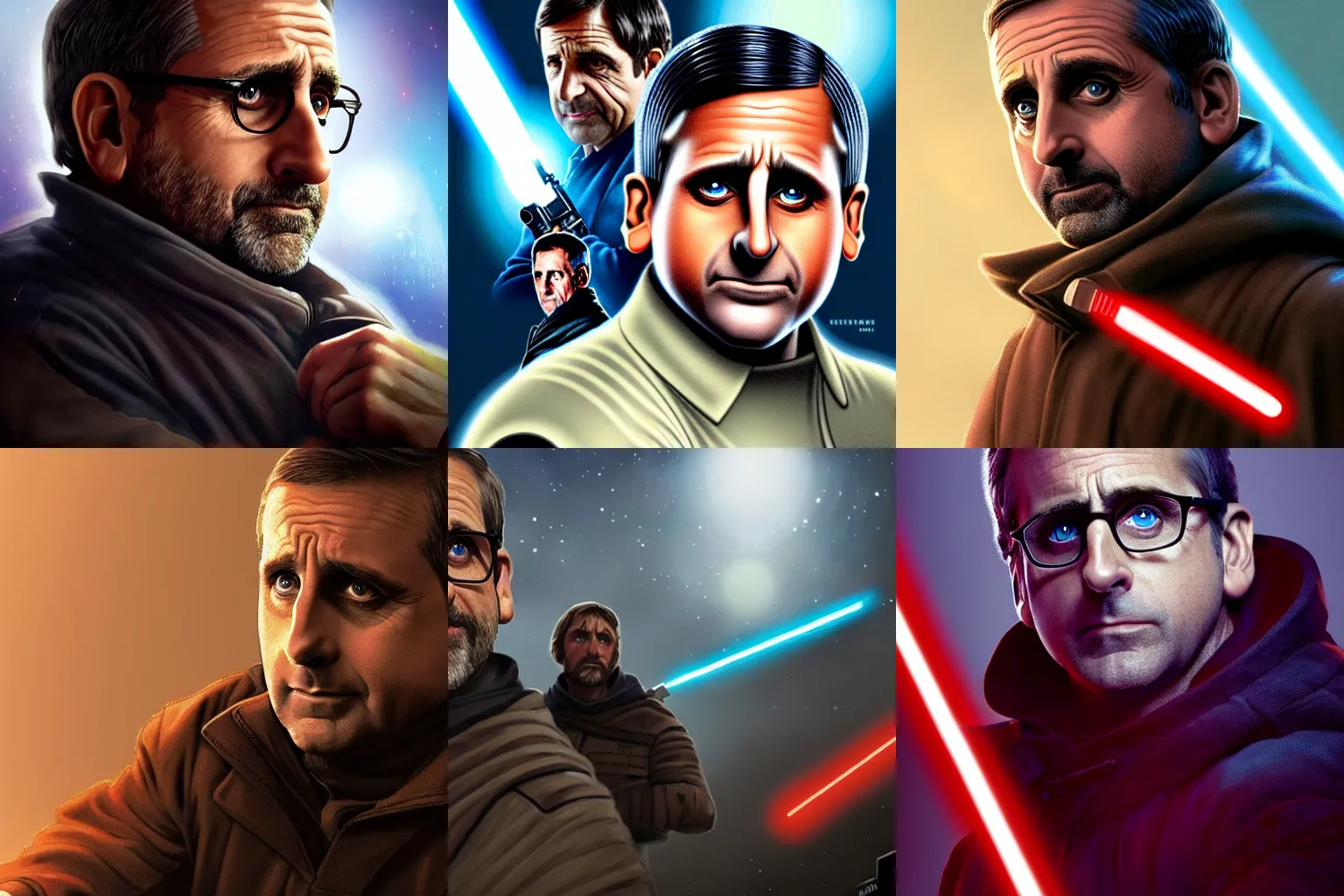 Prompt: Steve Carell in Star Wars, epic, 4k resolution, extremely detailed, very sharp, artstation, digital art, vibrant