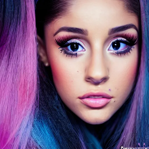 Prompt: Portrait of Ariana Grande with Anime eyes, vogue, perfect face, intricate, Sony a7R IV, symmetric balance, polarizing filter, Photolab, Lightroom, 4K, Dolby Vision, Photography Award