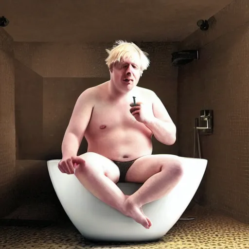 Image similar to Boris Johnson sitting inside a bathtub filled with beans