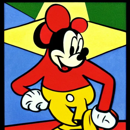 Prompt: cubism style depiction of mickey mouse winning a gold medal