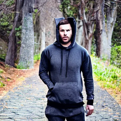 Image similar to a full body shot of an attractive man in a hoodie