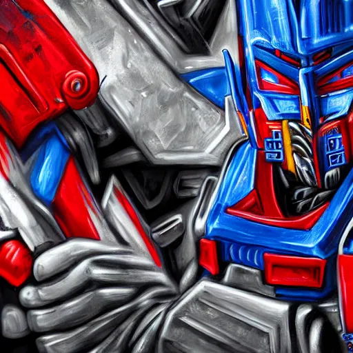 Image similar to Graffiti art of Optimus prime, 4k, digital photograph