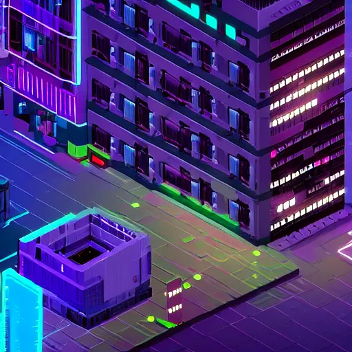 Prompt: pixel art cyberpunk city by beeple, purple and blue, neon lights