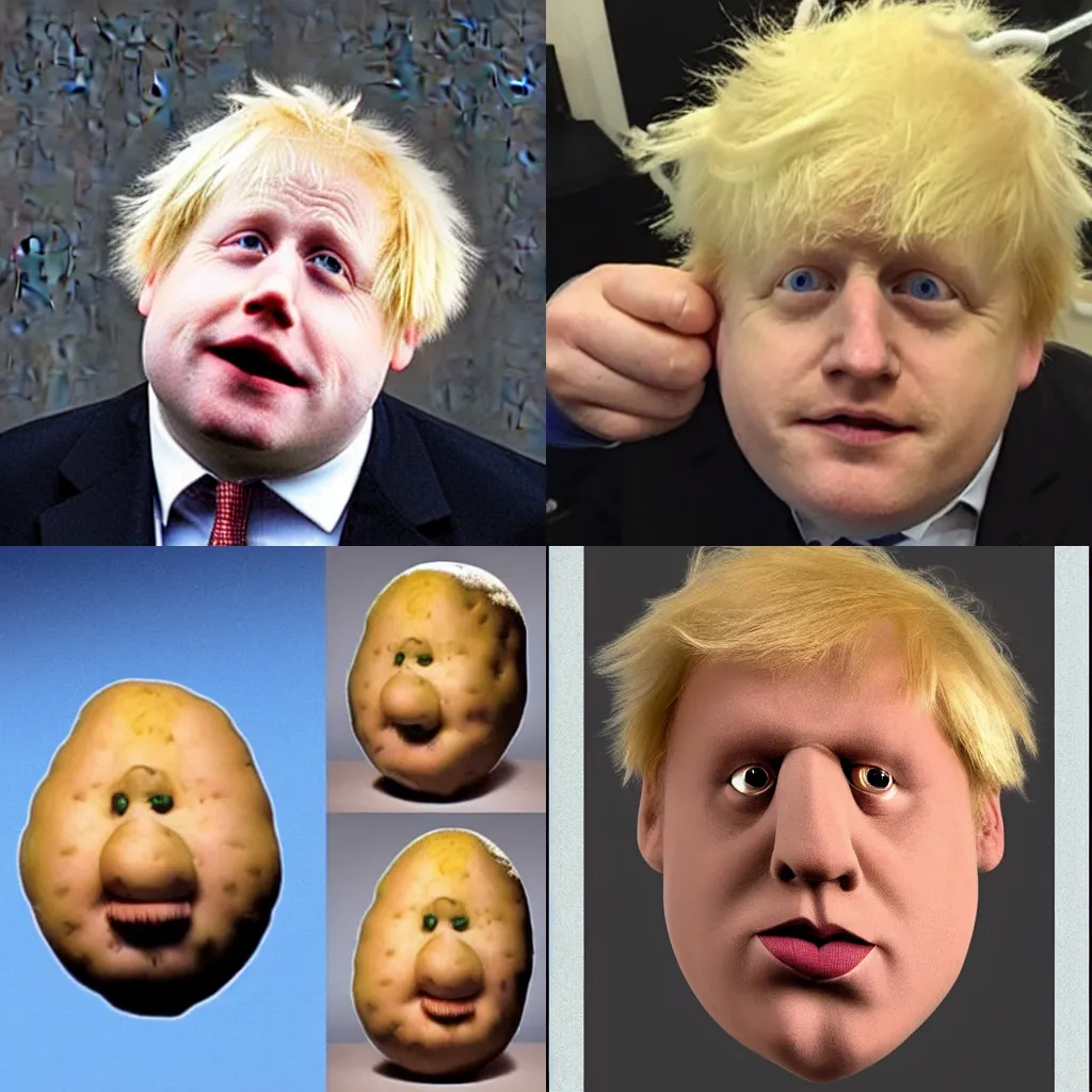 Prompt: a potato that looks like boris johnson