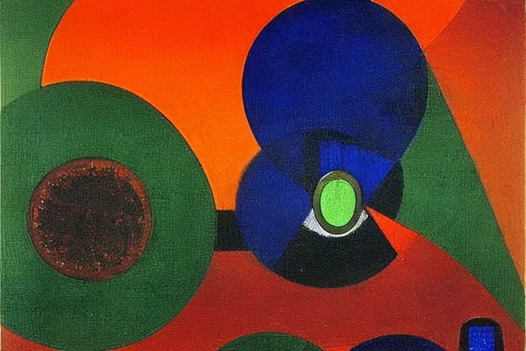 Prompt: born under a bad sign, watches, radios, good luck and trouble are my only friends, colors white!!, orange, dark green, dark blue, abstract oil painting by max ernst